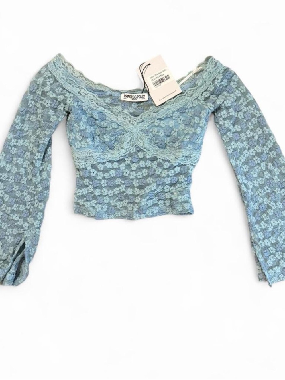 Princess Polly Sky Blue Floral Lace Crop Top